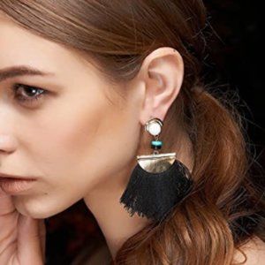Fasker NWT Bohmian Black Tassel Earrings